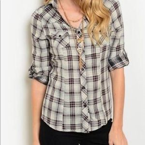 Sheer plaid blouse